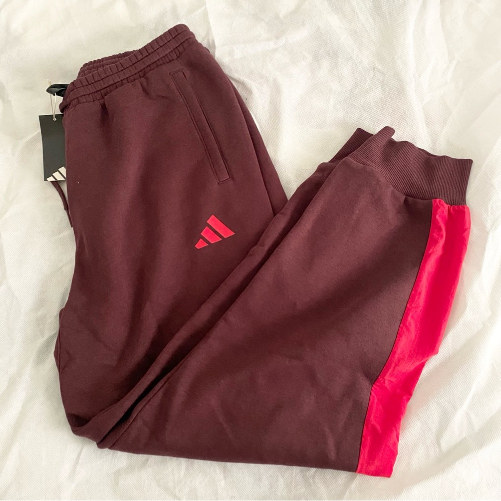 Adidas Maroon Men’s Regular Fit Fleece Joggers Size L